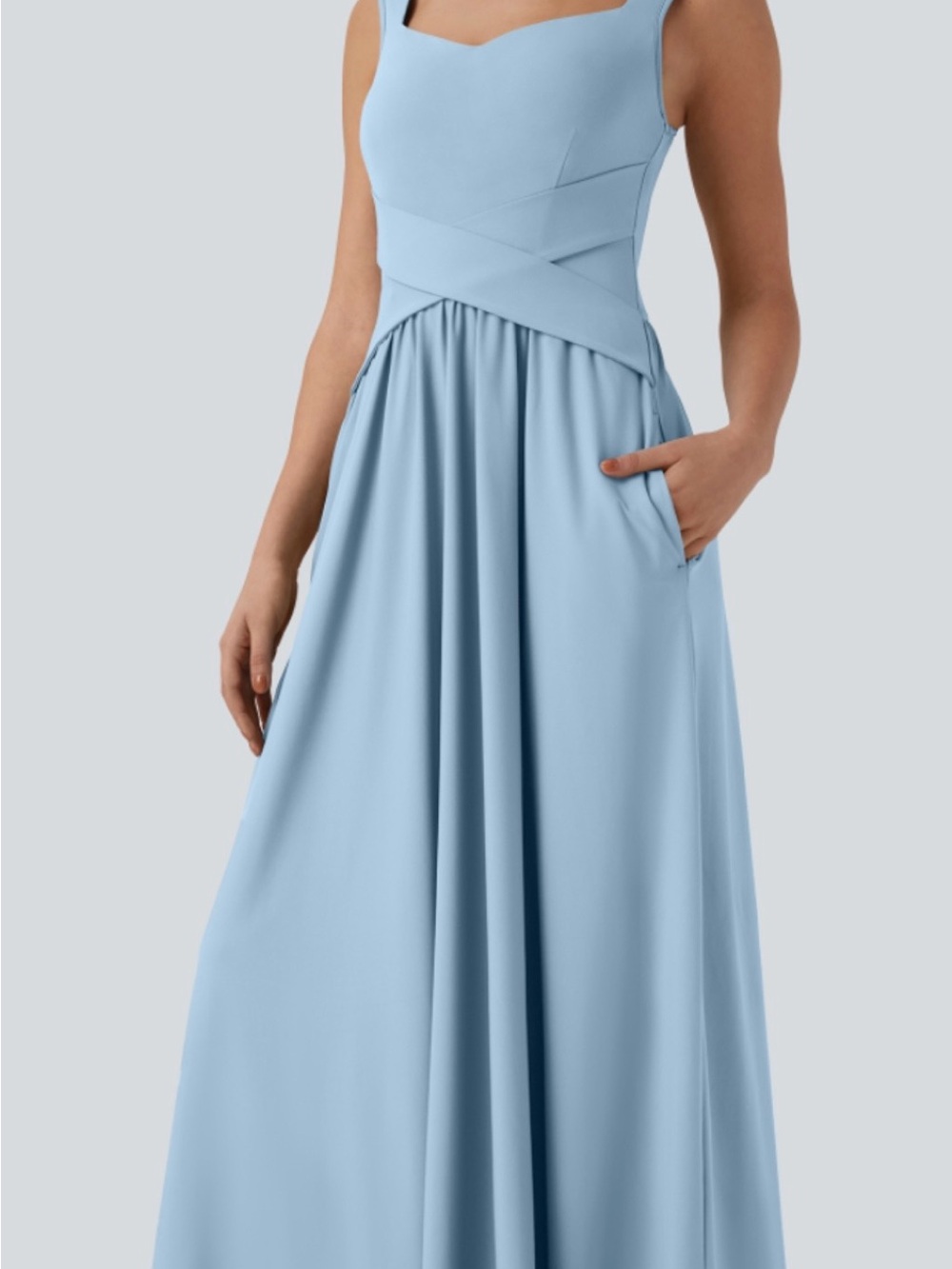 HALARA Powder Blue Sleeveless Maxi Dress with Cross-Waist Bodice